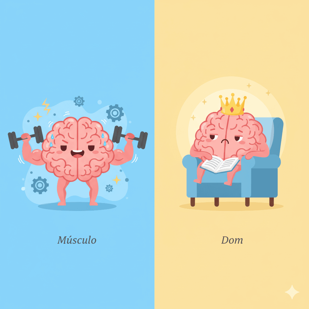 Visualizar a ideia de que aprender exatas é como construir um músculo, contrastando com a ideia de um 'dom inato'.